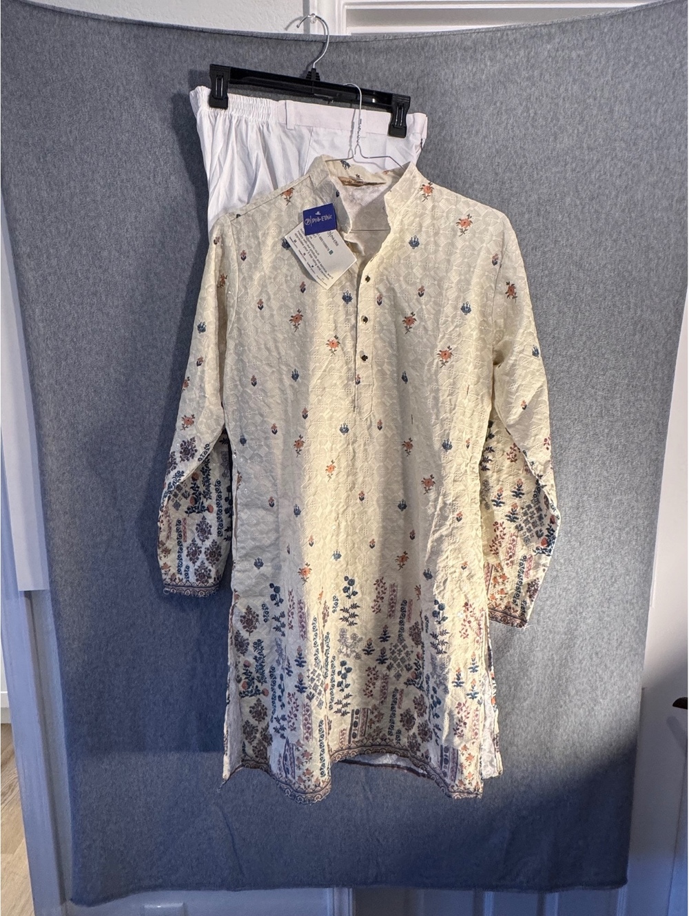 Pro Ethic Cream Embroidered Printed Kurta Tunic Top
